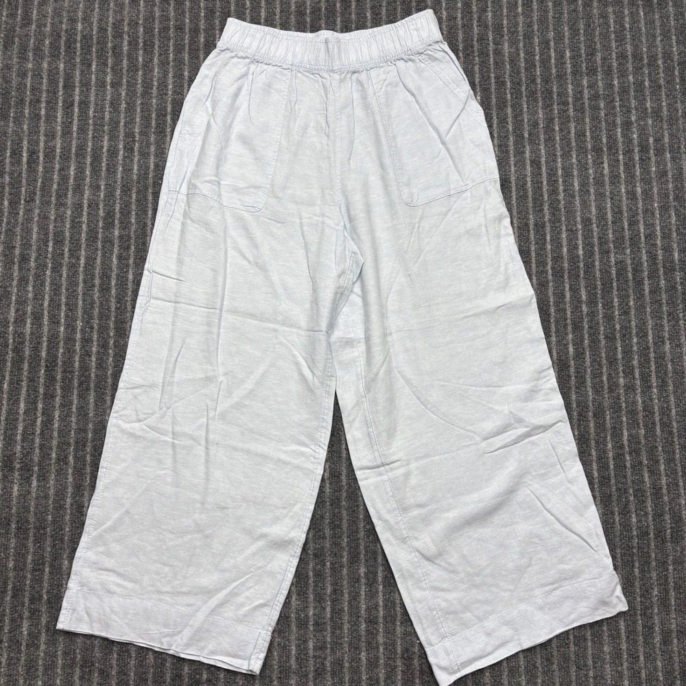 Sigrid Olsen Women Wide Leg Linen Blend Pants M Light Blue Elastic Waist Pockets